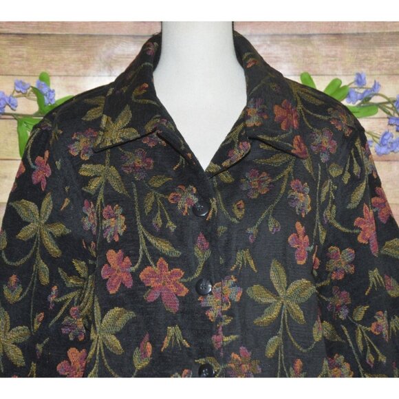 Vintage First Option Ladies L Black Floral Tapestry Jacket Retro Granny Core - Picture 2 of 10